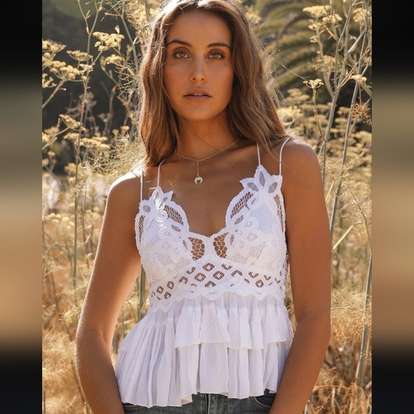 Free People Women's Adele white lace flowy tiered cami Sz XL Viscose Blend - Picture 1 of 13